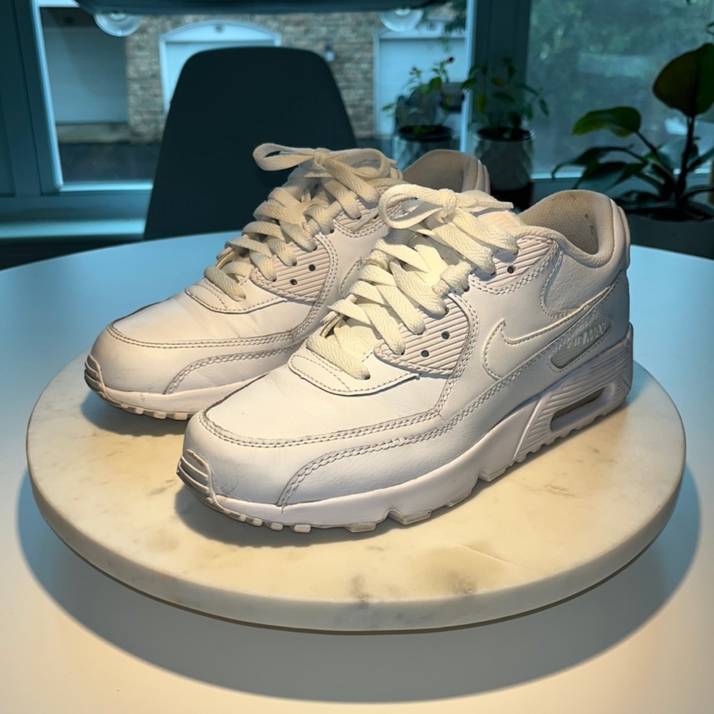 Nike Air Max 90 - all white leather -  size 7Y